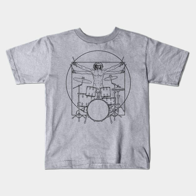 Virtuvian Man Drummer Black Kids T-Shirt by sarahwolffie